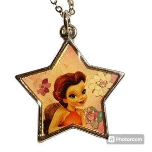 Vintage Disney Tinker Bell Rosetta Charm Necklace 18" Chain Fairy Silver Tone